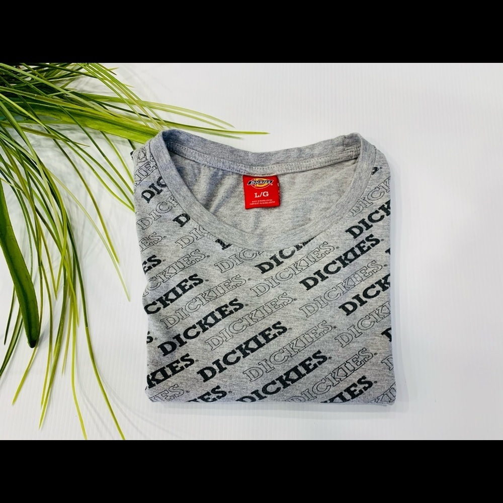 T12- Dickies gray al over Logo Print Crop Top Size L